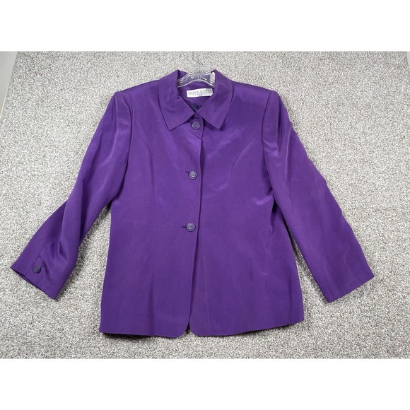 Valarie Stevens Vintage 80's Purple Silk Blazer‎ Jacket Womens Size 10 - Picture 1 of 10